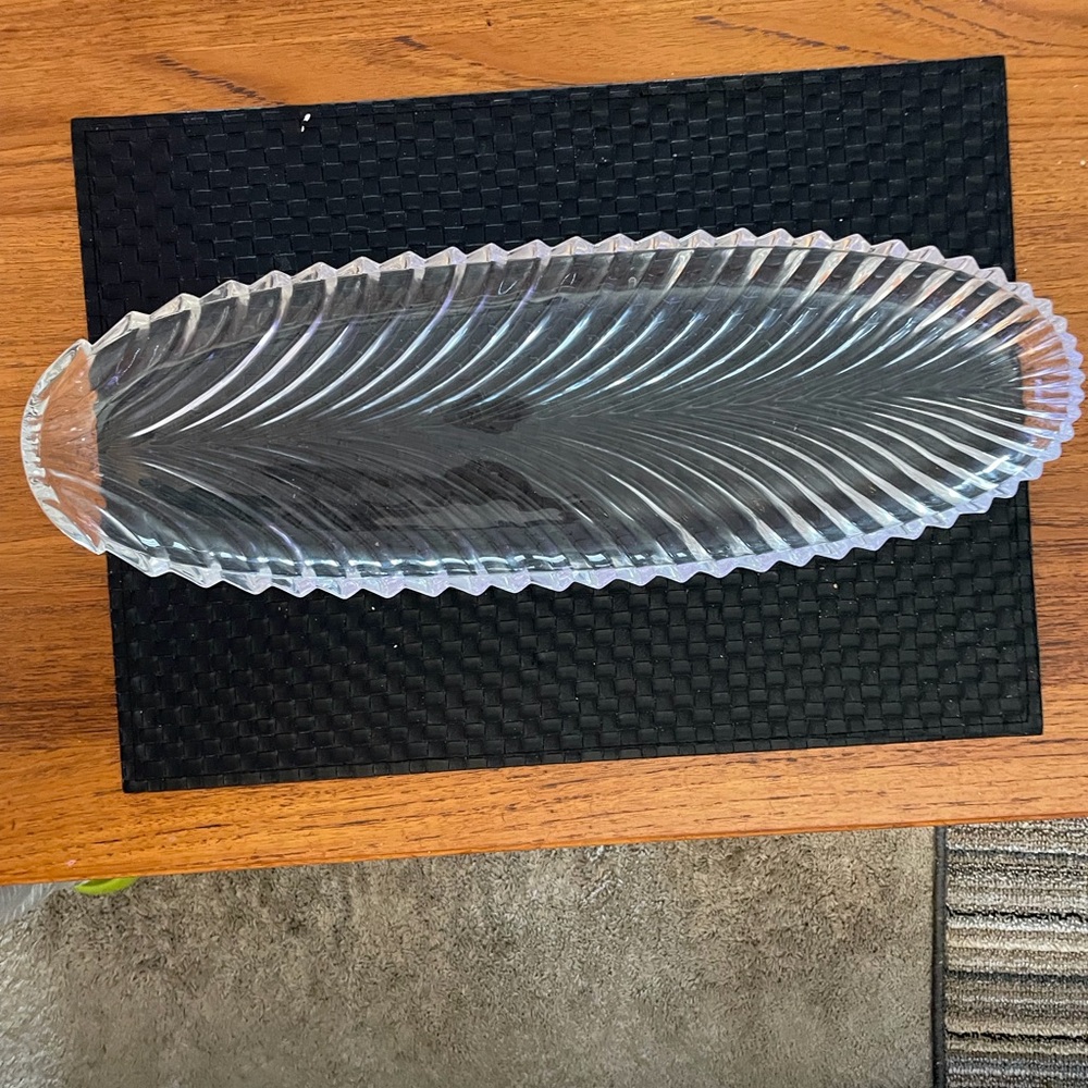 Hand Blown Clear Glass Leaf-Shaped Platter